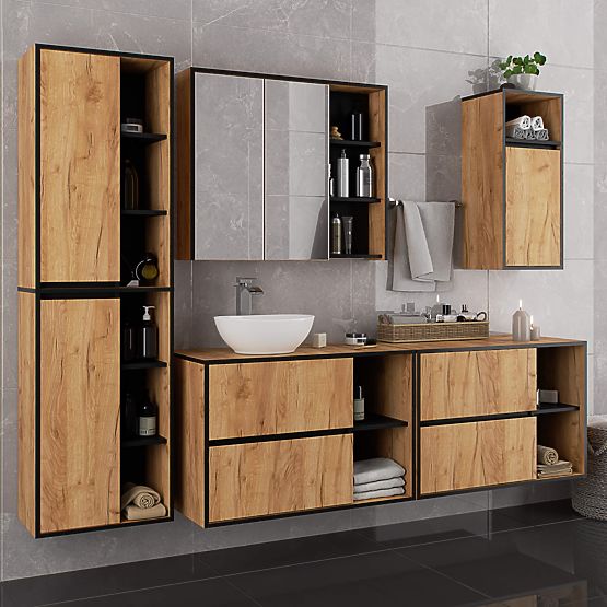 KÚPEĽŇOVÁ SKRINKA POD UMÝVADLO VAMI W90 2SZ 2P DUB CRAFT / ČIERNA