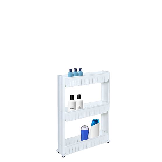 Kúpeľňové police na kolieskach biele 3 úrovne Leira