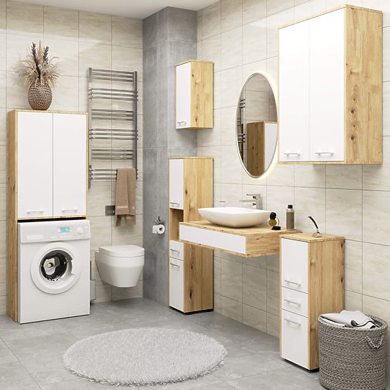 KÚPEĽŇOVÝ REGÁL BETI 2D 2W DUB ARTISAN BIELY