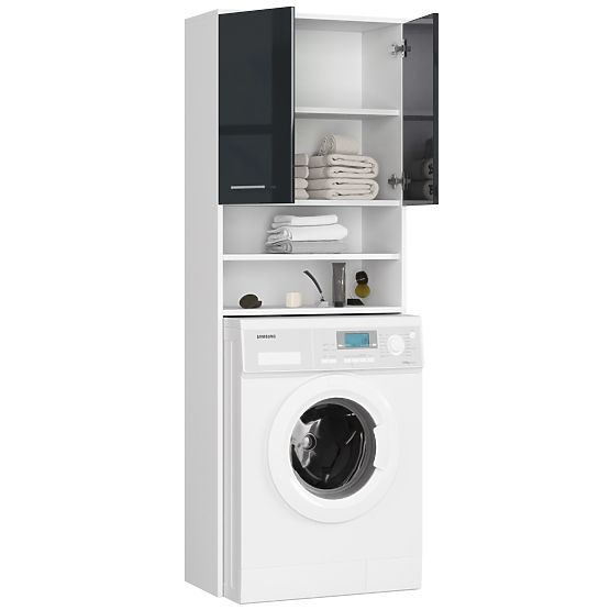 KÚPEĽŇOVÝ REGÁL FIN NAD PRÁČKU BIELY / GRAFIT LESK