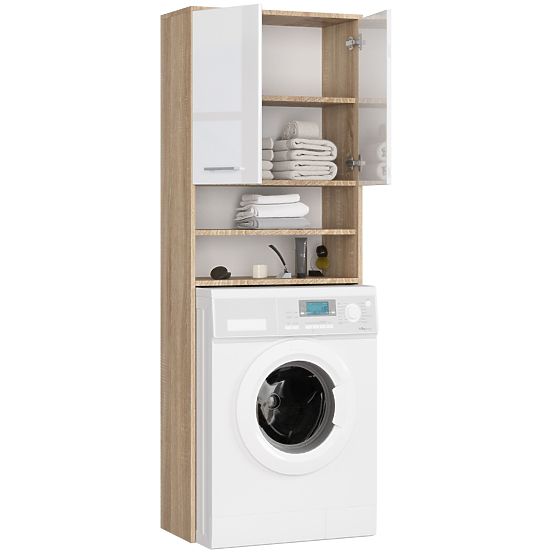 KÚPEĽŇOVÝ REGÁL FIN NAD PRÁČKU DUB SONOMA / BIELY LESK