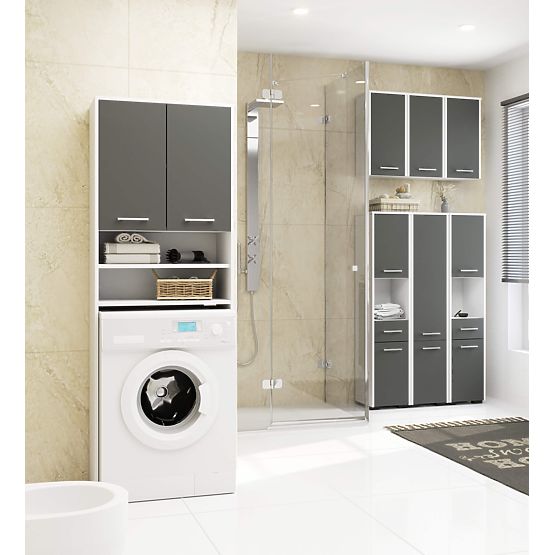 KÚPEĽŇOVÝ REGÁL FIN STĹP 30 2D 1SZ 1W 140cm PK BIELA / ŠEDÁ