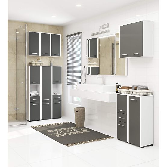 KÚPEĽŇOVÝ REGÁL FIN STĹP 30 2D 1SZ 1W 140cm PK BIELA / ŠEDÁ