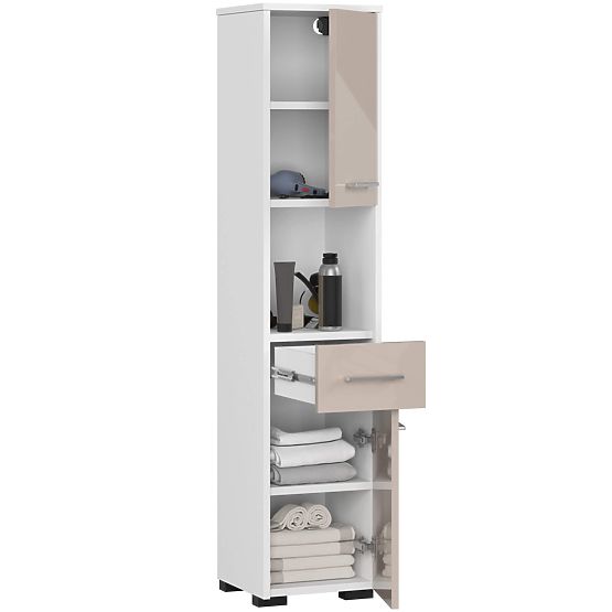 KÚPEĽŇOVÝ REGÁL FIN STĹP 30 2D 1SZ 1W 140cm PK CAPPUCCINO LESK