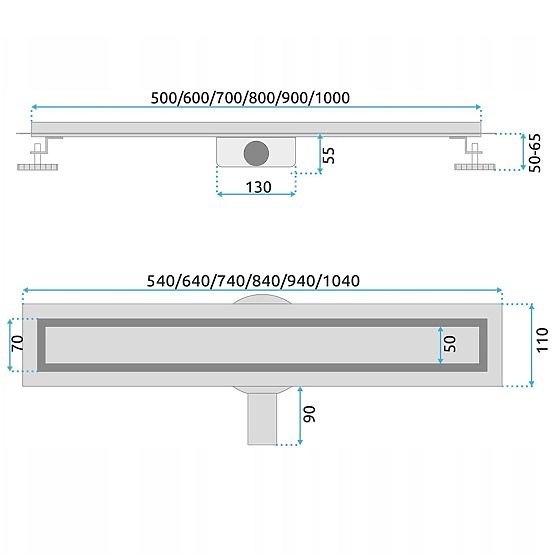 Líniový odtok REA NEOX PRO Kartáčovaná oceľ 50