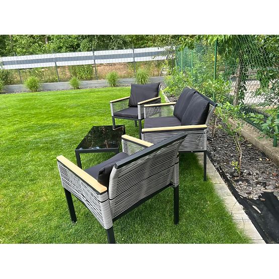 Malá sada nábytku na balkón (2 x kreslo, pohovka + stolík) CORTO čierny hliník, šedý technoratan