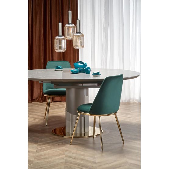 MUSCAT rozkladací stôl doska - sivý mramor, noha - svetlosivá / zlatá