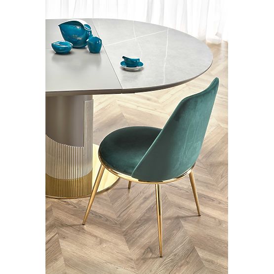 MUSCAT rozkladací stôl doska - sivý mramor, noha - svetlosivá / zlatá