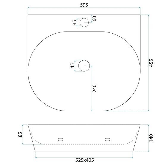 Nadstolové / nástenné umývadlo Rea Kim 60