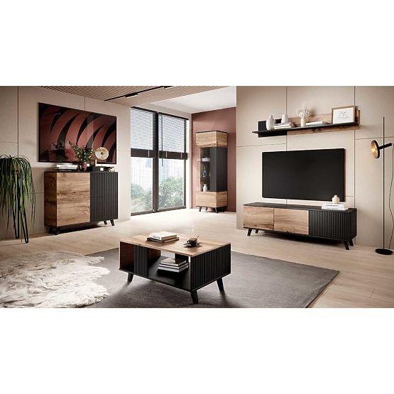 Nástenná polica RANDOM P-1 - Dub Wotan/Čierna