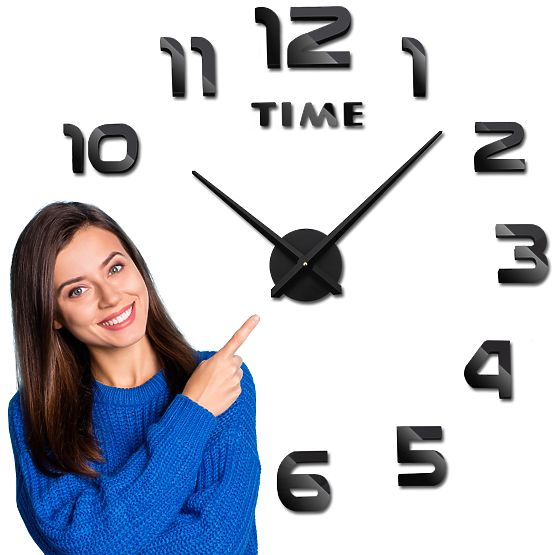 Nástenné hodiny DIY NEPRI 65 - 130 cm - čierne 3D