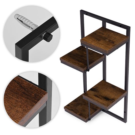 Nástenný kvetinový stojan polica na kvety dekorácia 4 úrovne loft ModernHome