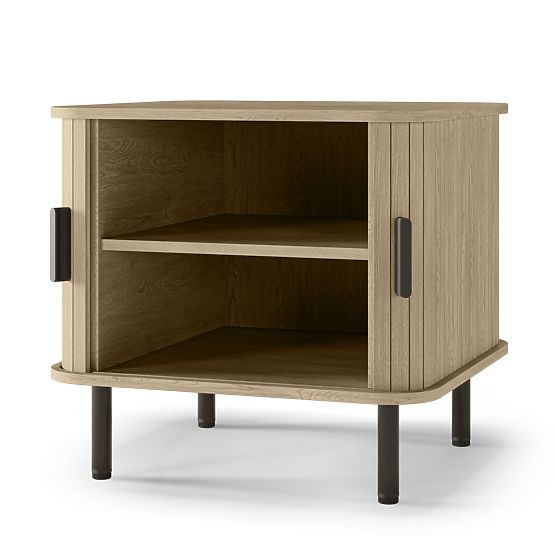 Nočný stolík Gliss, zaoblený, lamely, svetlý dub