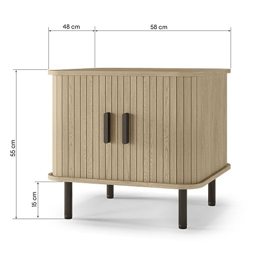 Nočný stolík Gliss, zaoblený, lamely, svetlý dub