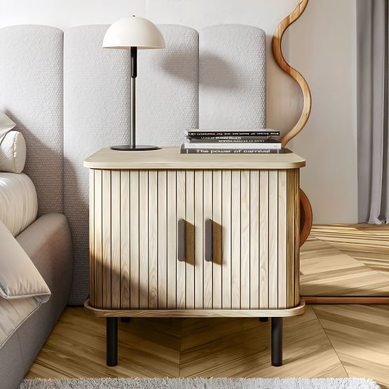 Nočný stolík Gliss, zaoblený, lamely, svetlý dub