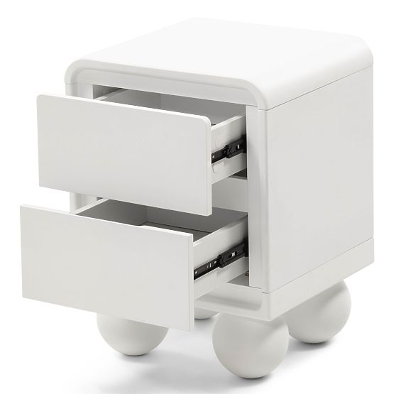 Nočný stolík Lauria biely, zaoblený, nožičky guličky