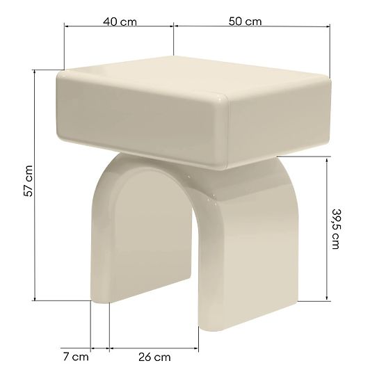 Nočný stolík s zásuvkou Blush, krémovo biely, lesklý, oblúkový tvar