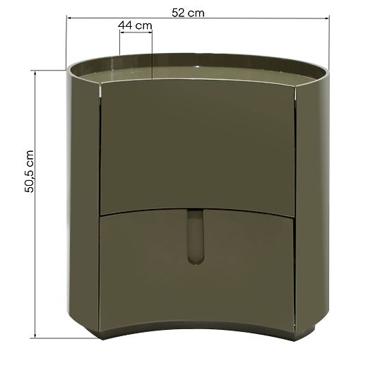 Nočný stolík so zásuvkami Vena, zeleno/sivý, zaoblený, lesklý