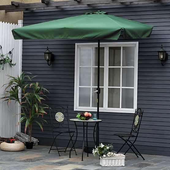 Obdĺžnikový veľký záhradný šikmý sklápací slnečník so zelenou kľukou 200 x 140 cm