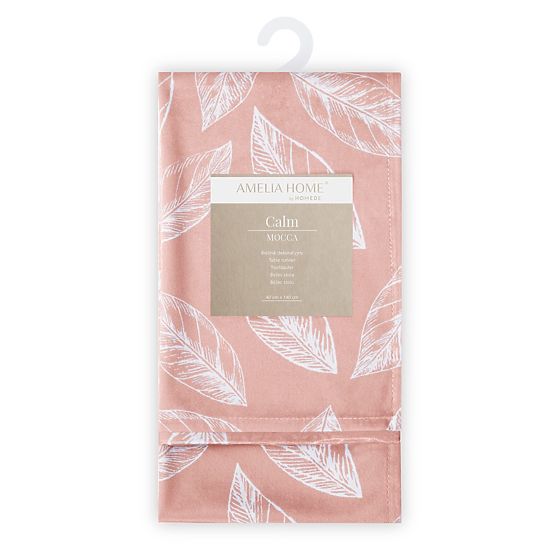 Obrus CALM farba púdrovo ružová tlačený rastlinný motív klasický štýl 40x140 ameliahome