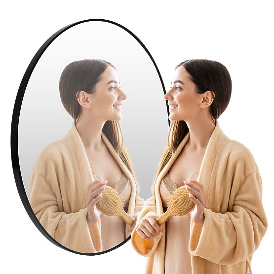 Okrúhle nástenné zrkadlo 80 cm závesné moderný čierny rám hliník ModernHome