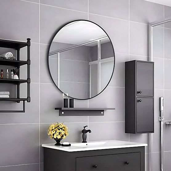 Okrúhle nástenné zrkadlo 80 cm závesné moderný čierny rám hliník ModernHome