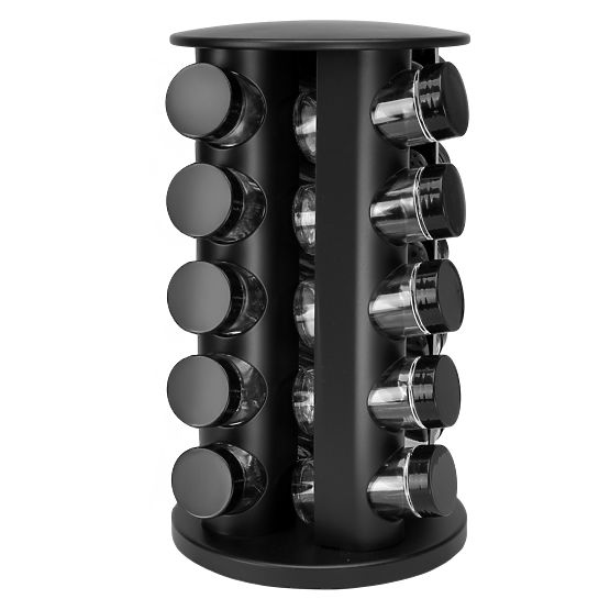 Otočný stojan na korenie ROTOR BLACK 20 pohárov + 72 nálepiek