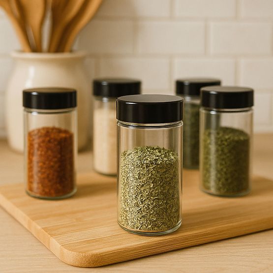 Otočný stojan na korenie ROTOR BLACK 20 pohárov + 72 nálepiek