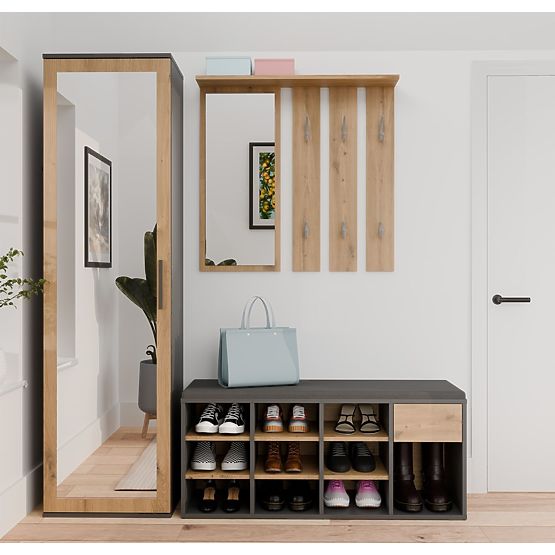 Otvorená botníková skrinka TALLIN ANTRACIT DUB ARTISAN do predsiene