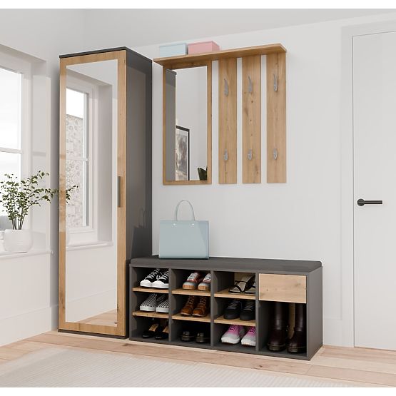 Otvorená botníková skrinka TALLIN ANTRACIT DUB ARTISAN do predsiene