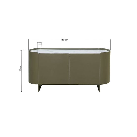 Oválna komoda Nari, zelená/šedá, spiek, lesklá