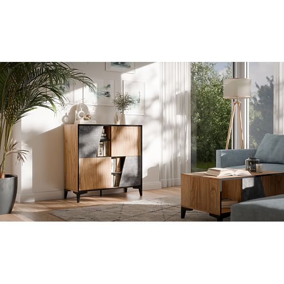 OVO regál 4D tmavý betón/prastarý dub