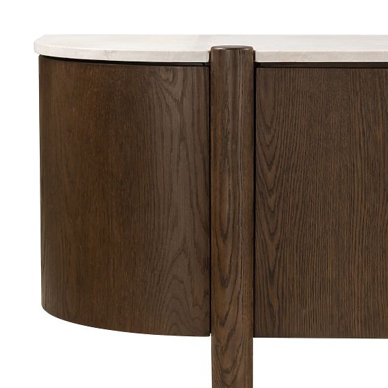 Päťdverová TV skrinka Bruna, dub mocha/mramor cream, zaoblená