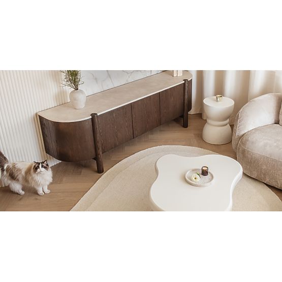 Päťdverová TV skrinka Bruna, dub mocha/mramor cream, zaoblená