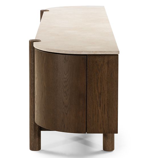 Päťdverová TV skrinka Bruna, dub mocha/mramor cream, zaoblená