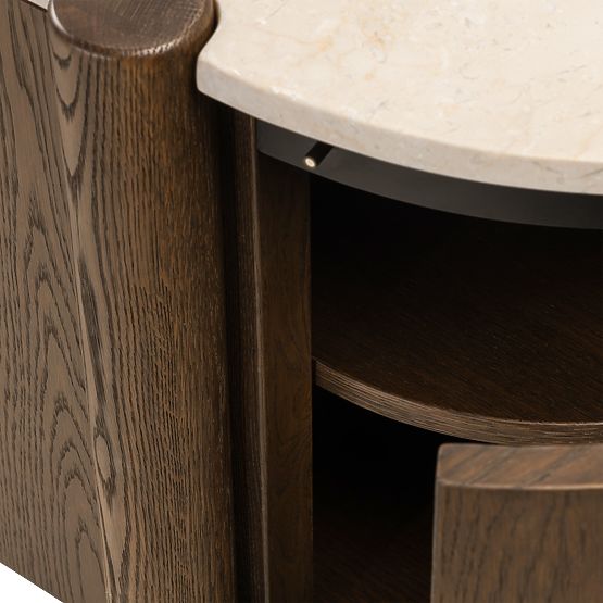 Päťdverová TV skrinka Bruna, dub mocha/mramor cream, zaoblená