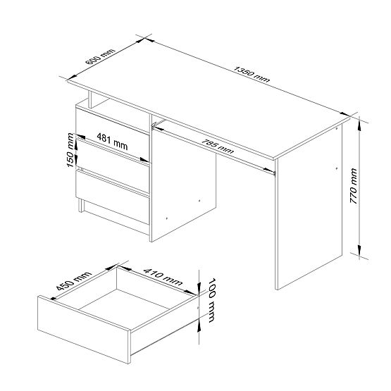 PÍSACÍ STÔL CLP 135cm PK BIELY / SIVÝ