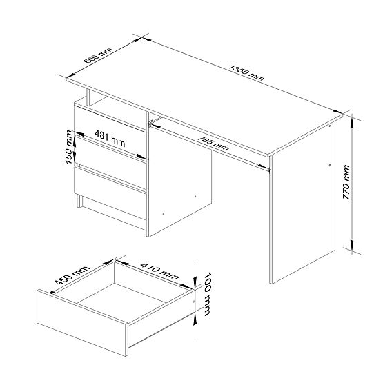 PÍSACÍ STÔL CLP 135cm PK BIELY / SIVÝ