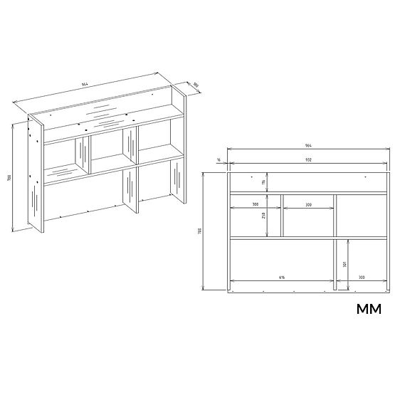 Písací stôl MIJAS Ľavý S Nadstavcom Biely Mat 4 Zásuvky 4 Poličky Do Kancelárie Izby