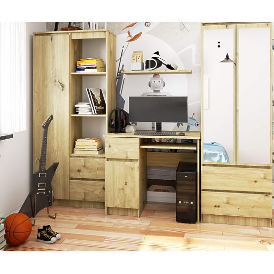 Počítačový stôl 90 cm Piksel ľavý - dub artisan