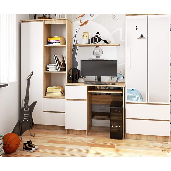 POČÍTAČOVÝ STÔL 90 cm PIXEL ĽAVÝ SONOMA / BIELY