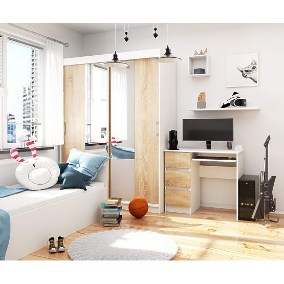 POČÍTAČOVÝ STÔL A-6 90 cm ĽAVÝ BIELY / SONOMA