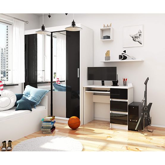 POČÍTAČOVÝ STÔL A-6 90 cm PRAVÝ BIELY / ČIERNY LESK