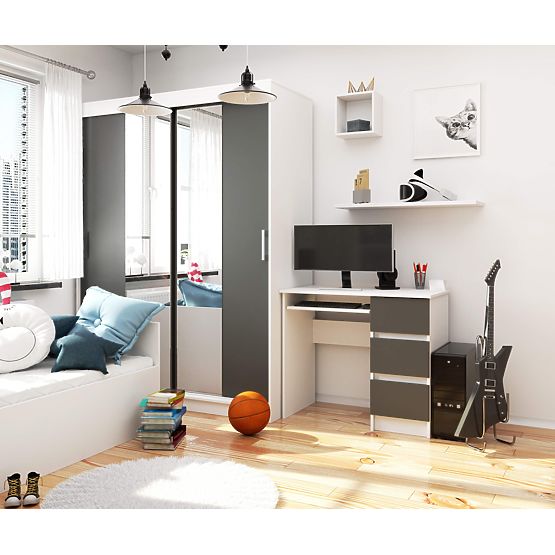 Počítačový stôl A-6 90 cm pravý - biely-grafit sivý - 3 zásuvky