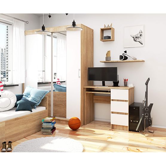 POČÍTAČOVÝ STÔL A-6 90 cm PRAVÝ SONOMA / BIELY