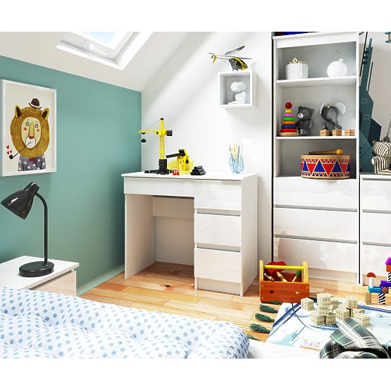 POČÍTAČOVÝ STÔL A-7 90 cm PRAVÝ PK BIELY / BIELY LESK