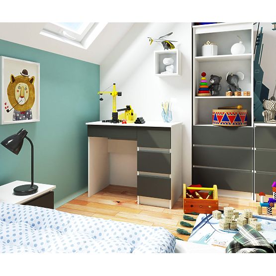 Počítačový stôl A-7 90 cm pravý PK - biely-grafitovo sivý