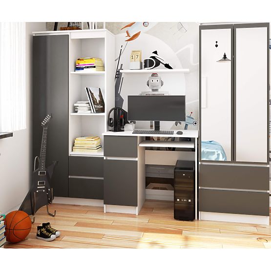 POČÍTAČOVÝ STÔL PIKSEL BIELY / ŠEDÝ - ĽAVÝ