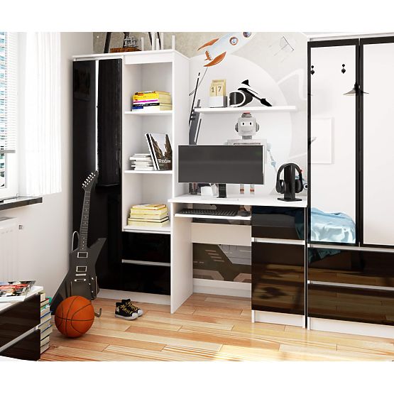 POČÍTAČOVÝ STÔL PIKSEL PK ČIERNY LESK PRAVÝ