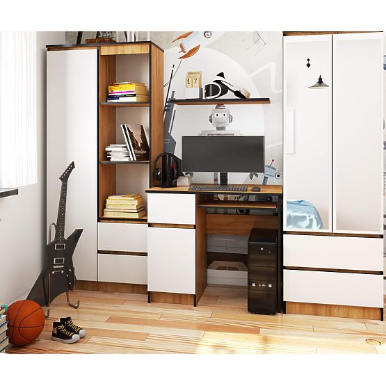 POČÍTAČOVÝ STÔL PIKSEL PK DUB CRAFT / BIELY - ĽAVÝ